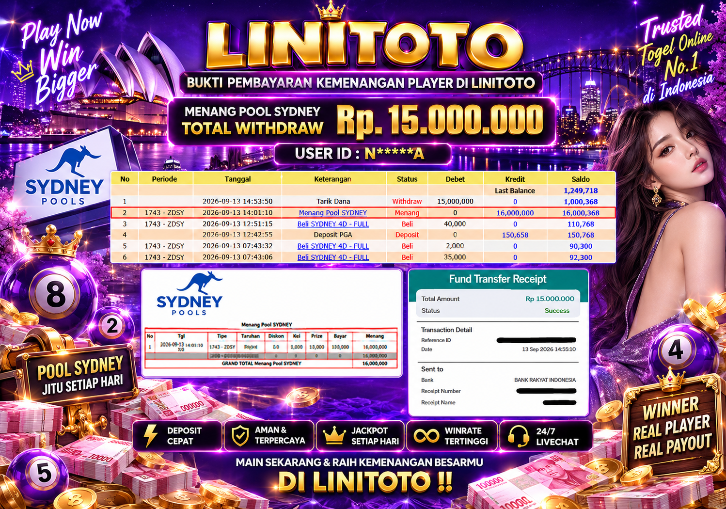 LINITOTO JACKPOT TOGEL POOL SYDNEY  Rp.15.000.000- LUNAS