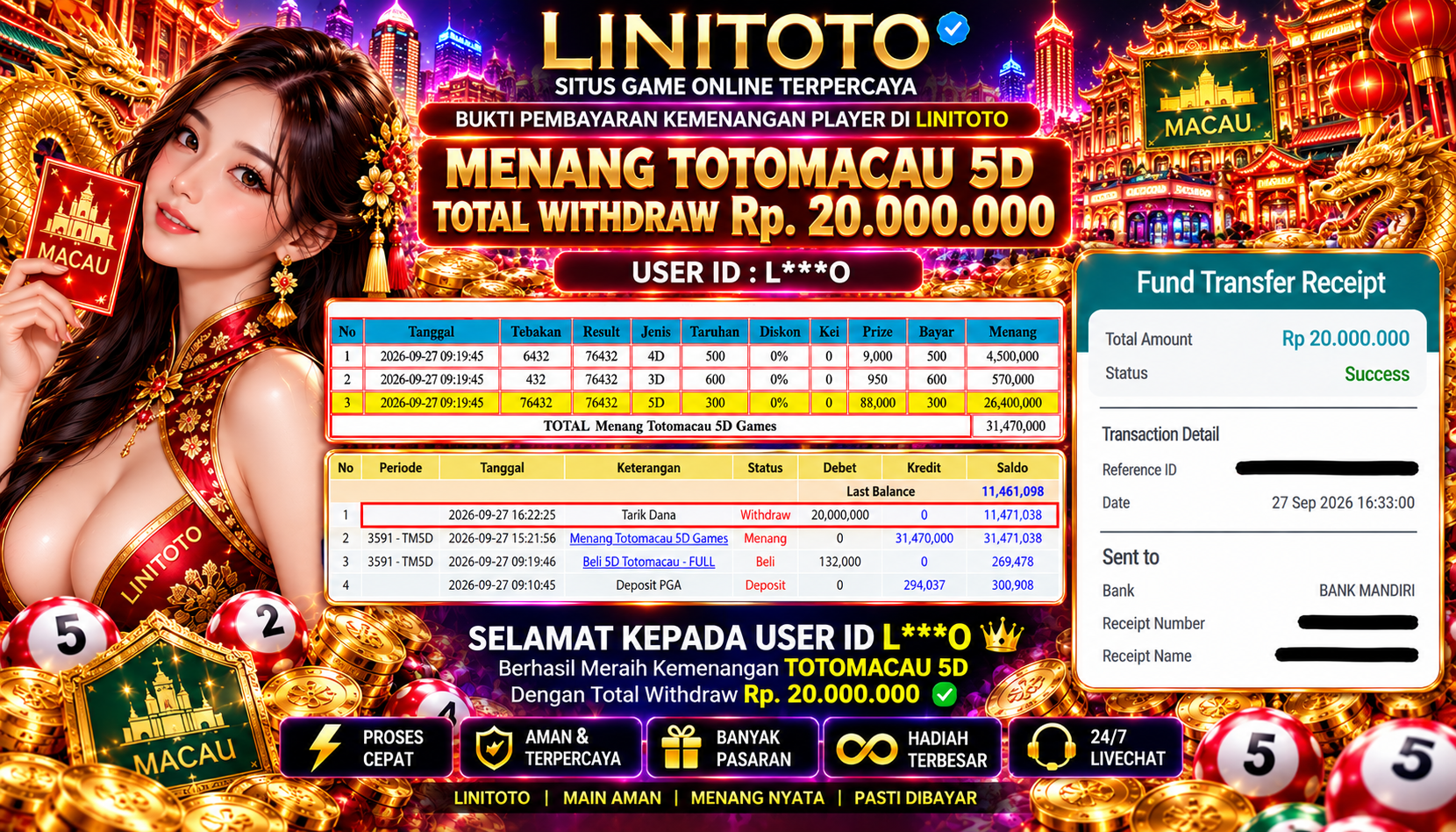 LINITOTO JACKPOT TOGEL TOTOMACAU 5D  Rp.20,000,000- LUNAS