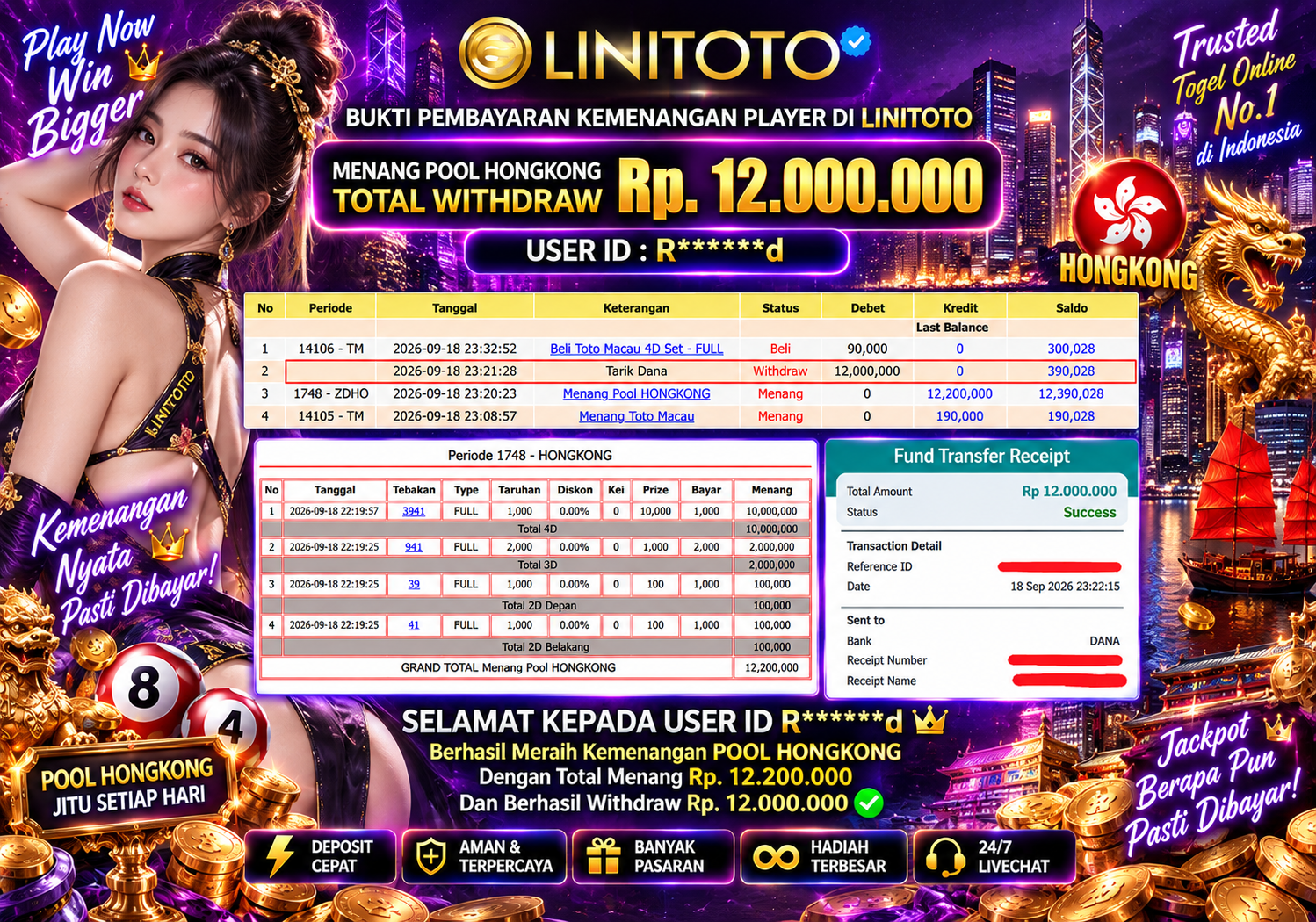 LINITOTO JACKPOT TOGEL POOL HONGKONG Rp.12.000.000 - LUNAS
