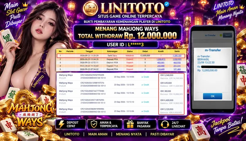 LINITOTO JACKPOT SLOT Mahjong Ways  Rp.12,000,000- LUNAS