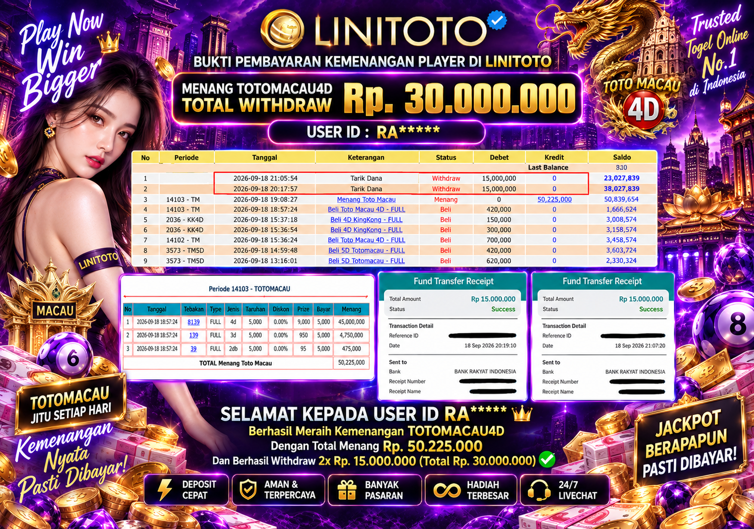 LINITOTO JACKPOT TOGEL TOTOMACAU4D Rp.30.000.000 - LUNAS